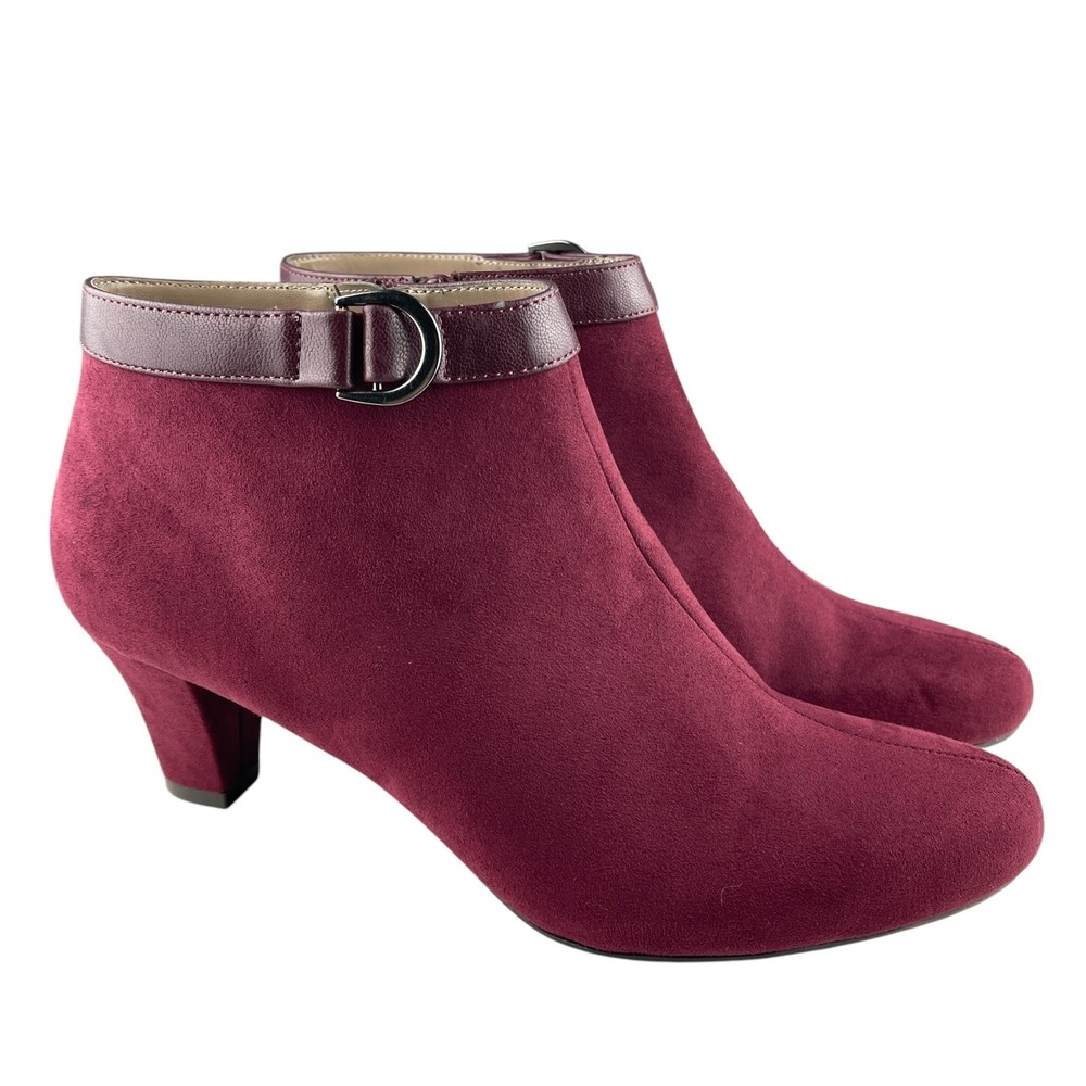 A2 by Aerosoles Ankle Booties 9.5M Burgundy Shore Enough Faux Suede Heeled Boots